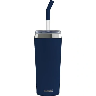 Bild av SIGG Helia Kaffemugg to go (0,6 l), dubbelväggig isolerad termosmugg med glassugrör, läckagesäker rostfritt stål tumlare för varma och kalla drycker Night Ink