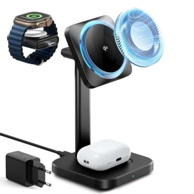 Bild av ESR Qi2 3 i 1 trådlös laddningsstation med CryoBoost, [certifierad] Apple Watch laddare och 15 W magsafe för iPhone 16/15/14, klocka AirPods, mobiltelefon kylning laddare,