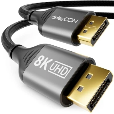 Bild av deleyCON 3,0m DisplayPort Kabel 1.4 (8K@60Hz 4K@165Hz 2K@360Hz) UHD WQHD HDR HDCP 2.2 Kompatibel med AMD FreeSync NVIDIA G Sync Idealisk för Spelmonitor och Grafikkort Grå Svart