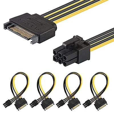 Bild av J&amp;D (4 pack) SATA 15 stift till 6 PCI Express (PCIe) grafikgrafikkort strömkabeladapter (20 cm)