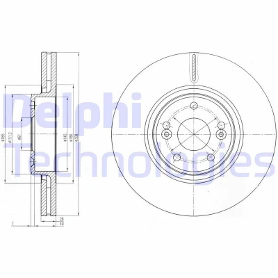Bild av DELPHI BG4167 Disque de frein 308 28 5 ventilé huilé non traité sans roulement roue, bague ABS RENAULT: LAGUNA 2, 2 Grandtour