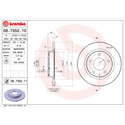 Bild av BREMBO COATED DISC LINE 08.7352.11 Disque de frein 261 10 5 plein revêtu MAZDA: Premacy, 626 V portes, Break, FORD USA: PROBE 2