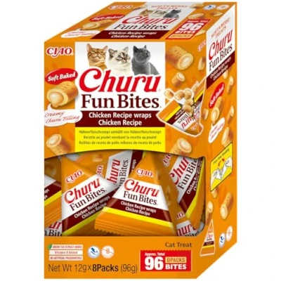 Bild av INABA Churu Fun Bites 56% fukt kattsnacks från Japan, högkvalitativa proteiner med kyckling, kattgodis 96 g (1 pack)