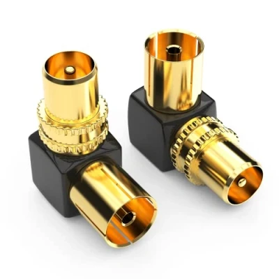 Bild av Vinkeladapter vinkelkontakt 90 IEC förgylld graders vinkel antennkontakt koaxial adapter för radio kabel TV förlängning/anslutningar via hörn kontakt till uttag DVB T T2 HD 2 stycken