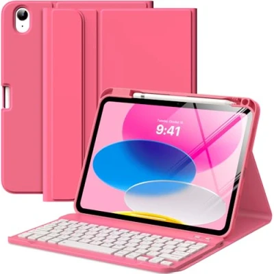 Bild av MoKo Keyboard Case for iPad 10th Generation with Keyboard, Multi Angle Magnetic Stand Cover 10.9 Inch 2022, Detachable Wireless Bluetooth Gen Watermelon Red