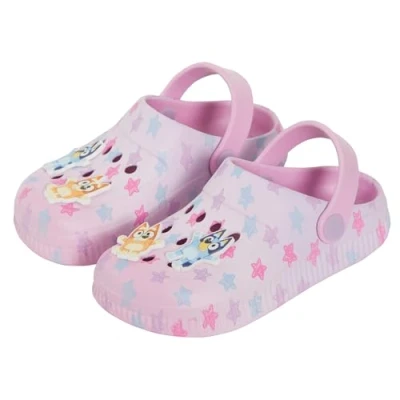 Bild av Bluey barn rosa träskor med berlocker flickor sandaler inomhus utomhus tofflor ankelrem strandskor, Rosa, 7 UK Child