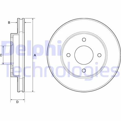 Bild av DELPHI BG4742C Disque de frein 238 22 4 ventilé revêtu non traité sans roulement roue, bague ABS NISSAN: MICRA 3, Note I