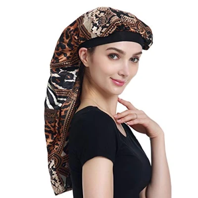 Bild av Alnorm XL Satinhätta/sovmössa dubbla lager, premium, elastiskt band, Leopard, en storlek