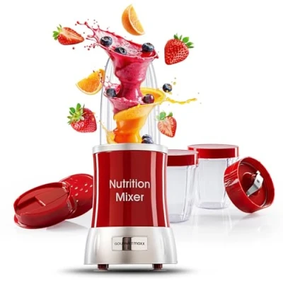 Bild av GOURMETmaxx Nutrition Mixer Smoothie Maker med XXL tillbehörsset Blender 11 st. recept, att gå och plastlock Matprocessor för smoothies, shakes &amp; Co.