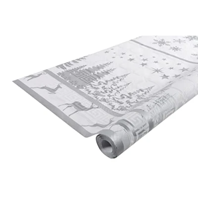 Bild av Pro Nappe Ref R480682I 12 engångsdukar damastpapper i rulle 6 m lång x 1,20 bred silver juldekor universellt elegant och klassiskt