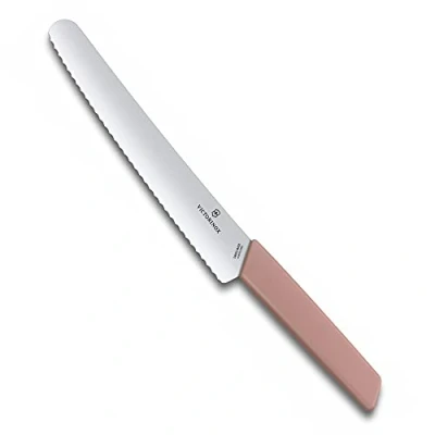Bild av Victorinox, Swiss Modern, Profi Brot und Konditormesser, Extra Scharfe Klinge, Wellenschliff, 22 cm, Robuster Kunststoffgriff, Rostfreier Stahl, apricot rosa