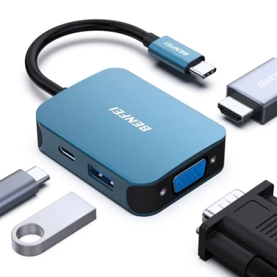 Bild av BENFEI USB C HUB 4 i 1, Type till HDMI VGA adapter, strömförsörjning, kompatibel med iPhone 15 serien, MacBook Pro/Air 2023, iPad Pro, iMac, S23, XPS 17
