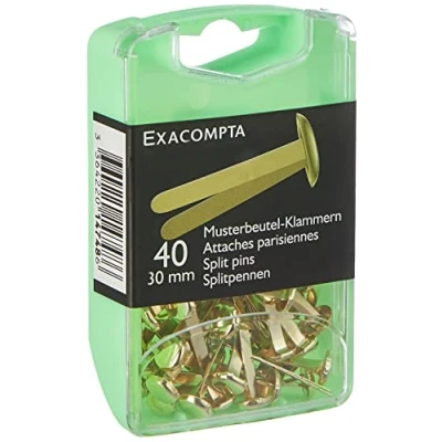 Bild av Exacompta Ref 14748E Låda med 40 metallhäftklämmor runt huvud Höjd 30 mm x bredd 7 För smått hantverk, scrapbooking, fotoalbum, kort Guldfärg