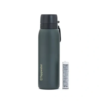 Bild av Tappwater BottlePro Adventure flaska 750ml. Vattenflaska med filter, filtrerar bort 99,99% bakterier och virus. Vattenrenare för icke drickbart vatten. Återanvändbar BPA fri i rostfritt stål.