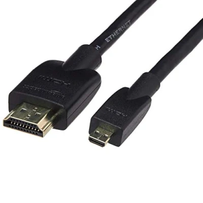 Bild av Amazon Basics Mikro HDMI kabel, 18 Gbit/s, hög hastighet, 4K vid 60 Hz, 2160p, 48 bitars färg, Ethernet förberedd, 1,8 m, svart