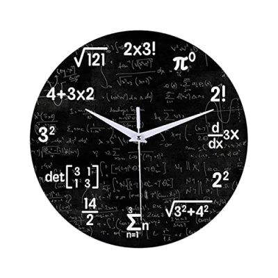 Bild av Easnea Rund modern matematikklocka 30 cm unik konstdesign matematiska ekvationer väggklocka matematik ekvation klocka barn tid undervisning för klassrum, hem, kontor, skola
