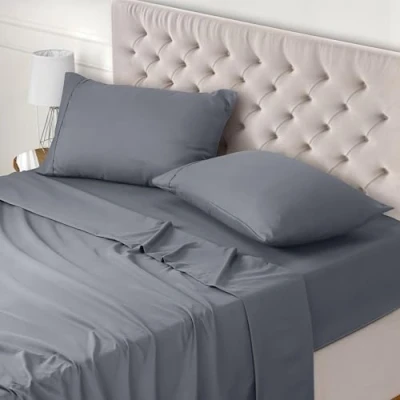 Bild av Utopia Bedding 4 Delat Sänglakanset 105x190 Enkel Skötsel Mjukt Borstat Mikrofibertyg Platt Lakan, Dra på lakan Med 2 Örngott 50x75, Grå