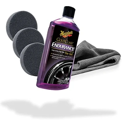 Bild av detailmate Däck vårdset för glans: Meguiars däckvård Endurance Tire Gel High Gloss 473 ml uppsättning av 3 applikatordynor appliceringssvamp Ø 90/22 mm Edgeless GreyLow mikrofiberduk 380GSM