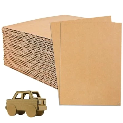 Bild av 30 stycken wellpapp, A4 (210 x 297 mm) 3 mm tjock kartong, wellpapp för pyssel, stora kartongskivor, kartong målning, modellering, hantverk