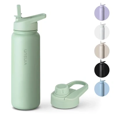 Bild av Vinsun Vattenflaska rostfritt stål lila 750 ml sugrör, dryckesöppning läckagesäker, lämplig för kolsyra, BPA fri termosflaska sport, utomhus, skola, universitet, cykel, vandring, gym