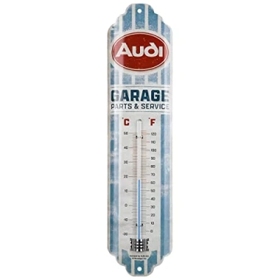 Bild av Nostalgic Art Termometer i retrostil, 7 x 28 cm, Audi Garage Presentidé för fans, Official License Product (OLP), av metall, vintagedesign