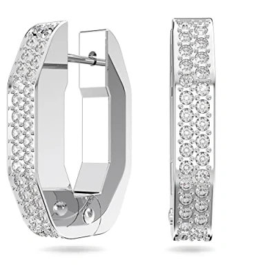 Bild av Swarovski Small Octagonal Hoop Örhängen, Par Pavé, White Crystal, Rhodium Pläterade Hoops, från Dextera Collection
