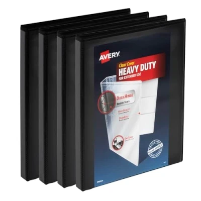 Bild av Avery Heavy Duty View 3 ringpärmar, 0,5 tum en beröring lutande ringar, 4 svarta pärmar (79708)