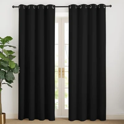 Bild av Nicestown Svarta gardiner ogenomskinliga 220 cm lång köldskyddsgardin mörkläggningsgardin öljetter gardin vardagsrum moderna öljettgardiner set om 2, H x B 140