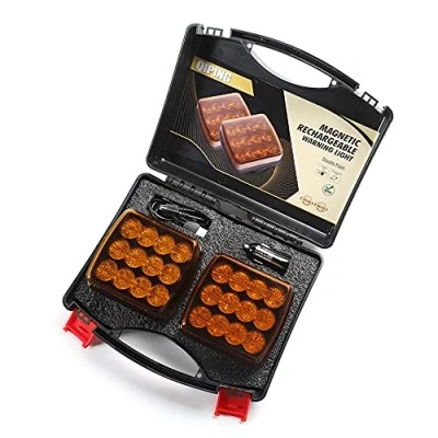 Bild av Qiping 2 x magnet Trådlös LED blixt Orange, 12/24V Yellow Beacon bilblixt Magnetiskt varningsljus Uppladdningsbart, vattentätt, E godkänt blixtljus