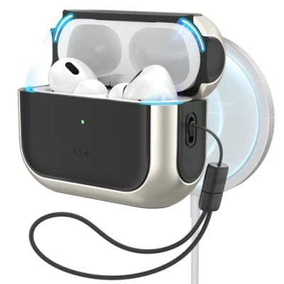 Bild av ESR för AirPods Pro 2 fodral, fodral designat MagSafe, Orbit hybridskydd med HaloLock kompatibel (2023/2022/2019, 2:a/1:a generationen), hybriddroppskydd, silver