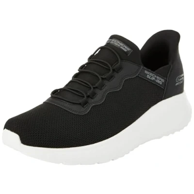 Bild av Skechers Bobs Squad Chaos Daily Hype herr Slip On, Svart stickad vit trim, 47.5 EU