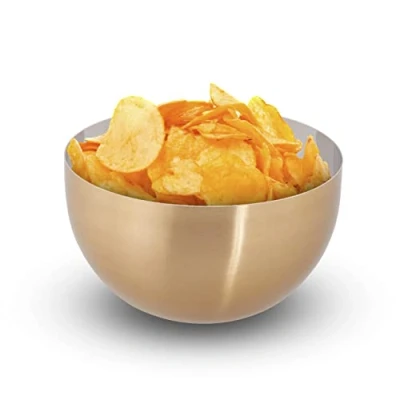 Bild av Relaxdays Serveringsskål, modern design, rostfritt stål, för snacks och sallader, Ø 15 cm, serveringsskål kök, guld/silver