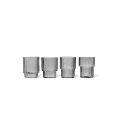 Bild av ferm LIVING Glas Ripple, grå, 200 ml, munblåst, set om 4