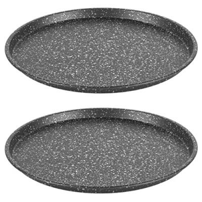 Bild av Salter COMBO 8103 Megastone non stick pizzapanna set med 2 kolstål pizzabrickor, 11 tum Ø/29 cm, perforerad bas för jämn matlagning och extra krispig, lätt att rengöra, ugnssäker till 220 C