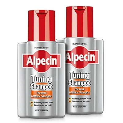 Bild av Alpecin Tuning Schampo 2x 200ml Bevarar naturlig hårfärg och stödjer hårtillväxt Mörkt koffeinschampo för att täcka tidiga gråa hårstrån Hårvård män som tillverkats i Tyskland