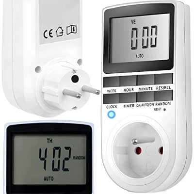 Bild av Retoo digital timer inomhus, med 10 omkopplingsprogram, elektrisk uttag LCD display och knappar, för lampor, kaffemaskiner