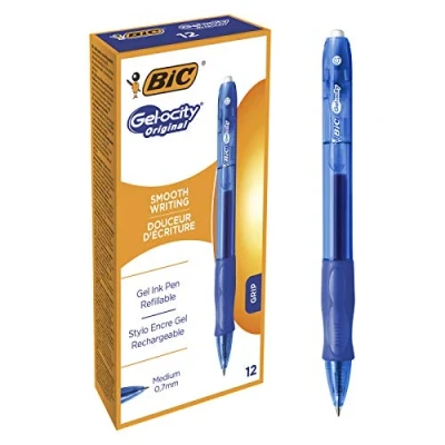 Bild av Bic Velocity Gel Rollerball penna komfort grepp infällbar 0,7 mm spets 0,3 linje svart ref 820565 [paket med 12]_förälder Box of 12 BLÅ