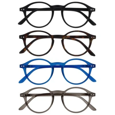 Bild av OPULIZE REY läsglasögon 4 pack retro rund ram matt svart, brunt sköldpaddsmönster, blå, grå herr dam fjädergångjärn RRR56 1237 3,00