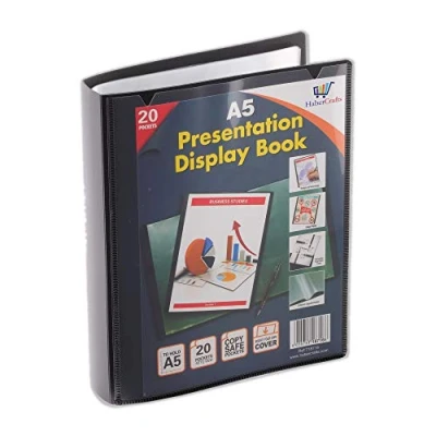 Bild av Projektmapp utställare bok med transparent plastfodral för presentationer (A5, 20 fickor, 40 visningar, 1 enhet)