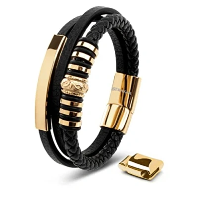 Bild av SERASAR Läderarmband för Män 20cm Flätat Guld Armband Pojkarmband Hanarmband Smyckepresentidé Jubileumspresenter Present till Make, Pojkvän, Vänner