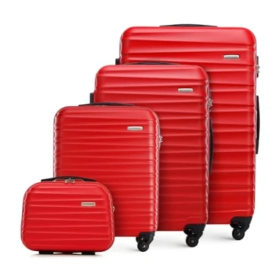 Bild av WITTCHEN Resväska 4 deligt set Rollande koffer Trolley Handbagage Hårdfodral i ABS med svänkbara hjul Kombinationslås Teleskopiskt handtag GROOVE Line Röd