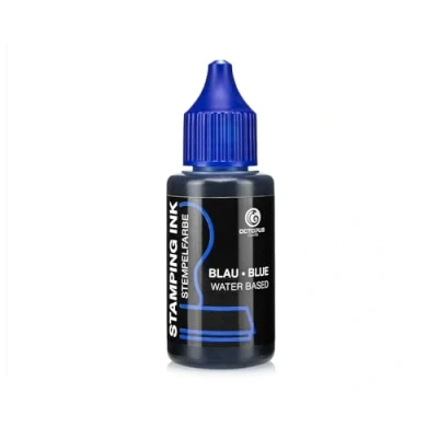 Bild av Octopus Fluids stämpelfärg, påfyllningsfärg för efterblötläggning av stämpelkuddar och stämpelautomater, 30 ml blå utan olja