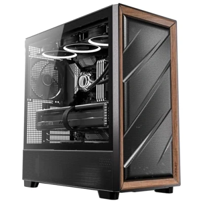 Bild av Antec Flux trä, 5 x PWM fläktar ingår, frontpanel med högt luftflöde valnötträ, typ C, 420 mm kylare och bakanslutnings moderkortsstöd, upp till 9 samtidigt, Mid Tower E ATX PC fodral