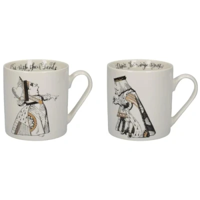 Bild av V&amp;A Alice i Underlandet mugg set presentförpackning, King and Queen of Hearts, fint porslin, 350 ml, 2 stycken, vit/svart/guld C00047