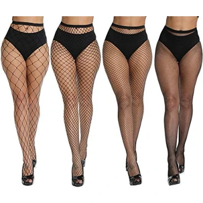 Bild av DRESHO Tights med Hög Midja Fisknätstrumpor Lårhöga Strumpor Strumpbyxor för Kvinnor