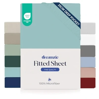 Bild av Dreamzie Lakan 160x200 Keps 35 cm för tjock madrass 100% mikrofiber Aqua, Certifierad utan kemiska produkter (Oeko TEX), med full resår