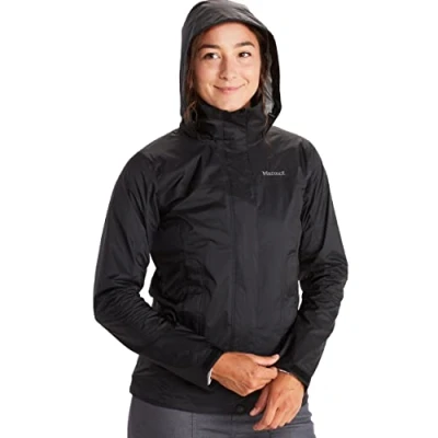Bild av Marmot Wm&#039;s PreCip Eco Jacket, Vattentät regnjacka, vindtät regnrock, andningsaktiv, vikbar Hardshell Windbreaker, ideal vid cykling och vandring, För kvinnor, Black, XL
