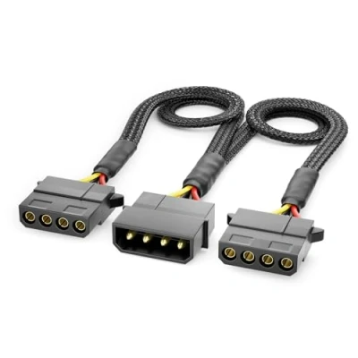 Bild av deleyCON 30cm 4 Pin Molex Y Förlängningskabel MXI Strömförsörjning för PC Komponenter Hane till 2x Hona Svart