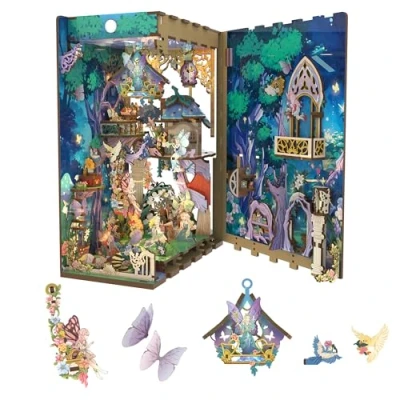 Bild av Tonecheer x BRITISH LIBRARY DIY bok Nook kit Shakespeare 3D träpussel för vuxna miniatyr hus bokhylla infoga dekor med LED lampor presenter