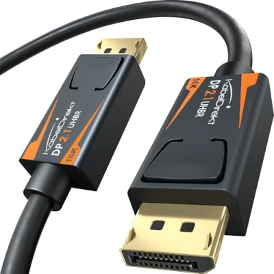 Bild av KabelDirekt DisplayPort 2.1/DP 2.1 kabel 2m UHBR, DP80 med 80 Gbit/s för Gaming PC:er/Grafikkort FreeSync/G Sync, Extra hög upplösning och bildfrekvens: 16K@60Hz, 8K@120Hz, 4K@240Hz